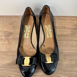 Salvatore Ferragamo Navy Patent Leather Women's Shoes